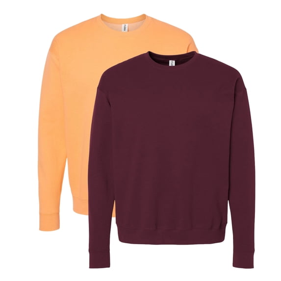 Tultex Men’s Crewneck Long Sleeve Sweatshirt, 80/20 Cotton/Polyester Fleece Winter Sweater (Cantaloupe+Maroon 2PCS, 3XL)