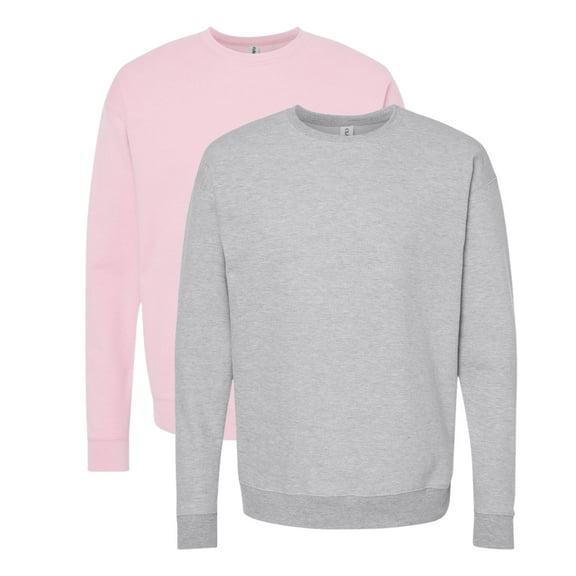 Tultex Men’s Crewneck Long Sleeve Sweatshirt, 80/20 Cotton/Polyester Fleece Winter Sweater (Heather-Grey Light-Pink 2PCS, XL)