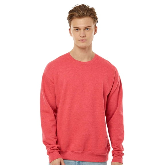 Tultex Men’s Crewneck Long Sleeve Sweatshirt, 80/20 Cotton/Polyester Fleece Winter Sweater (Heather-Red , M)