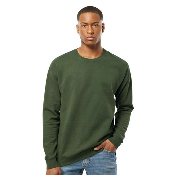 Tultex Men’s Crewneck Long Sleeve Sweatshirt, 80/20 Cotton/Polyester Fleece Winter Sweater (Military-Green, L)