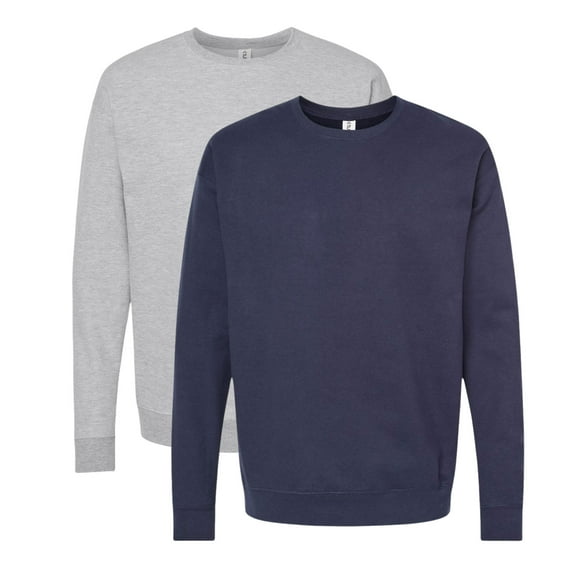 Tultex Men’s Crewneck Long Sleeve Sweatshirt, 80/20 Cotton/Polyester Fleece Winter Sweater (Navy Heather-Grey 2PCS, S)