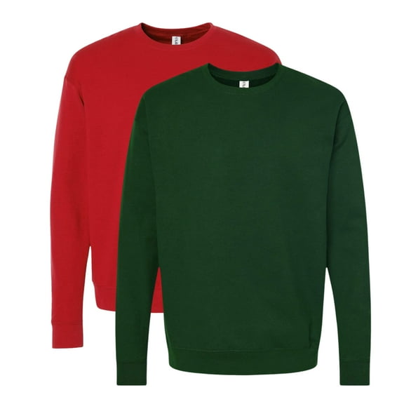 Tultex Men’s Crewneck Long Sleeve Sweatshirt, 80/20 Cotton/Polyester Fleece Winter Sweater (Red Forest 2PCS, M)