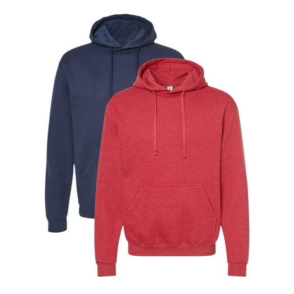 Tultex Men’s Fleece Hooded Sweatshirt 80/20 Ring-Spun Cotton/Polyester Pullover Essential Hoodie (Heather-Red Navy 2PCS, S)