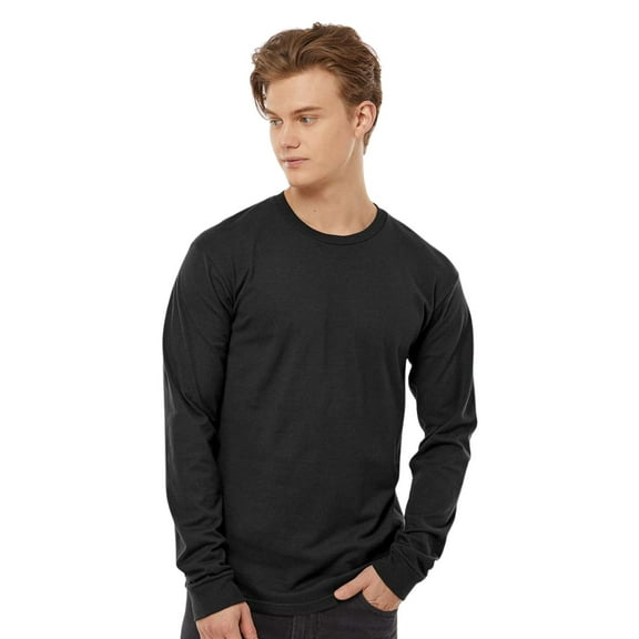 Tultex Men's Heavyweight Jersey Long Sleeve T-Shirt, Long Shirts 100% Ring-Spun USA Cotton Crewneck Tee (Black, M)