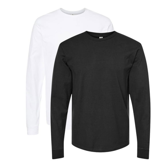 Tultex Men's Heavyweight Jersey Long Sleeve T-Shirt, Long Shirts 100% Ring-Spun USA Cotton Crewneck Tee (Black+White 2 Pack, S)
