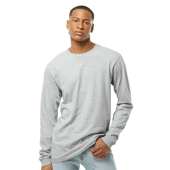 Tultex Men's Heavyweight Jersey Long Sleeve T-Shirt, Long Shirts 100% Ring-Spun USA Cotton Crewneck Tee (Heather Grey, M)
