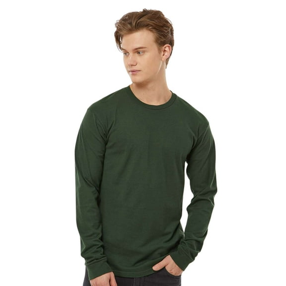 Tultex Men's Heavyweight Jersey Long Sleeve T-Shirt, Long Shirts 100% Ring-Spun USA Cotton Crewneck Tee (Hunter Green, XL)