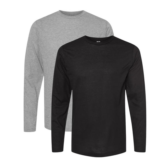 Tultex Men’s Poly-Rich Long Sleeve T-Shirt 65/35 Polyester/Ring-Spun Cotton Heavyweight Plain Tee (Black Heather-Grey-2PCS, L)