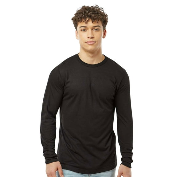 Tultex Men’s Poly-Rich Long Sleeve T-Shirt 65/35 Polyester/Ring-Spun Cotton Heavyweight Plain Tee (Black, M)