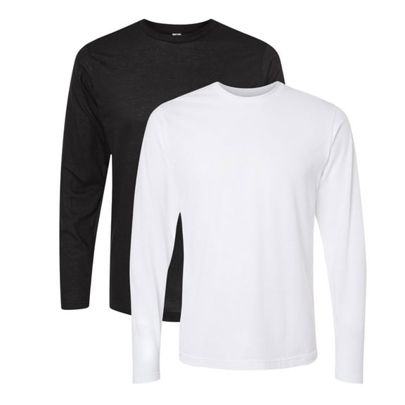 Tultex Men’s Poly-Rich Long Sleeve T-Shirt 65/35 Polyester/Ring-Spun Cotton Heavyweight Plain Tee (Black White-2PCS, XL)