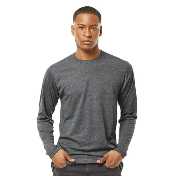 Tultex Men’s Poly-Rich Long Sleeve T-Shirt 65/35 Polyester/Ring-Spun Cotton Heavyweight Plain Tee (Heather-Charcoal, 2XL)