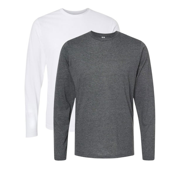 Tultex Men’s Poly-Rich Long Sleeve T-Shirt 65/35 Polyester/Ring-Spun Cotton Heavyweight Plain Tee (Heather-Charcoal White-2PCS, M)