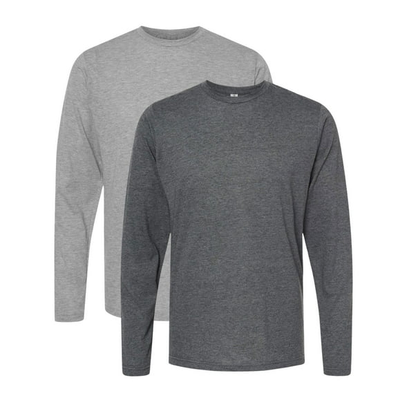 Tultex Men’s Poly-Rich Long Sleeve T-Shirt 65/35 Polyester/Ring-Spun Cotton Heavyweight Plain Tee (Heather-Grey Heather-Charcoal-2PCS, M)