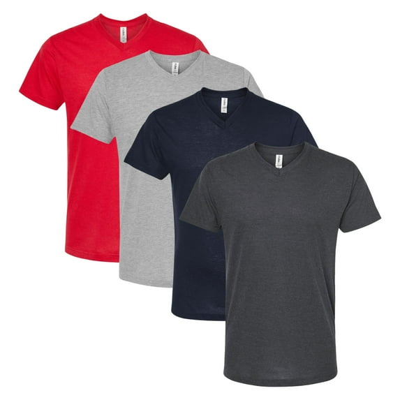 Tultex Men's Poly-Rich V-Neck T-Shirt 65/35 Polyester / Ring-Spun Cotton Assorted Wholesale Pack T Shirts (Bright+Dark Color 4 Pack, S)