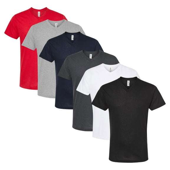 Tultex Men's Poly-Rich V-Neck T-Shirt 65/35 Polyester / Ring-Spun Cotton Assorted Wholesale Pack T Shirts (Bright Dark Color 6 Pack, S)
