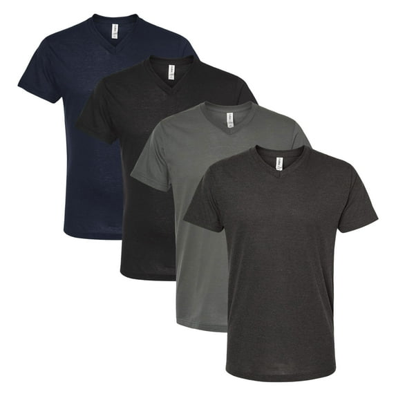 Tultex Men's Poly-Rich V-Neck T-Shirt 65/35 Polyester / Ring-Spun Cotton Assorted Wholesale Pack T Shirts (Dark Color 4 Pack, XL)