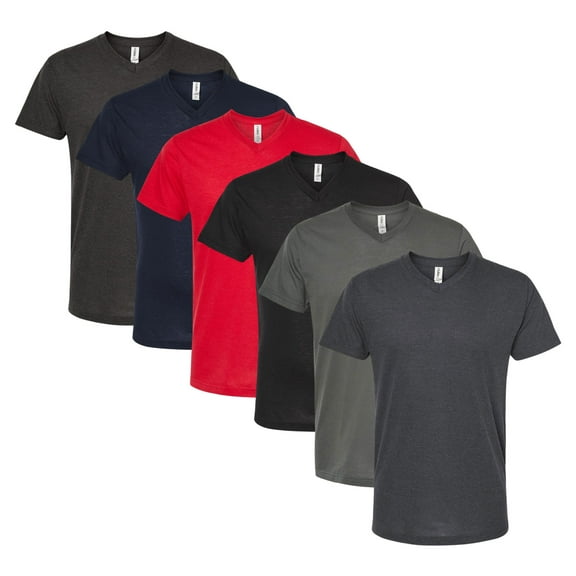 Tultex Men's Poly-Rich V-Neck T-Shirt 65/35 Polyester / Ring-Spun Cotton Assorted Wholesale Pack T Shirts (Dark Color 6 Pack, L)