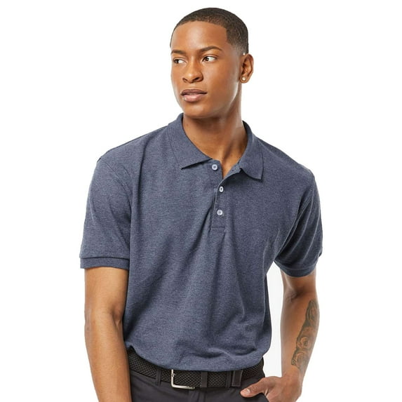 Tultex Men’s Short Sleeve Sport Pique Polo Shirt, 50/50 Cotton-Polyester, Heather Navy, 1-Pack S-2XL