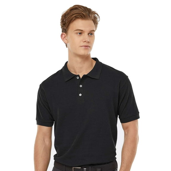 Tultex Men’s Sport Pique Polo Shirt, Short Sleeve, 50/50 Cotton-Polyester, Black, 1-Pack, S-2XL