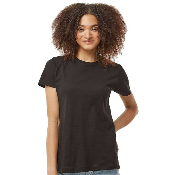 Tultex Short Sleeve Women's Fine Jersey T-Shirt, Classic Fit Crewneck Tee, Black, S