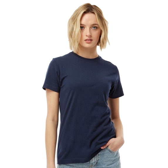 Tultex Short Sleeve Women's Fine Jersey T-Shirt, Classic Fit Crewneck Tee, Navy, L