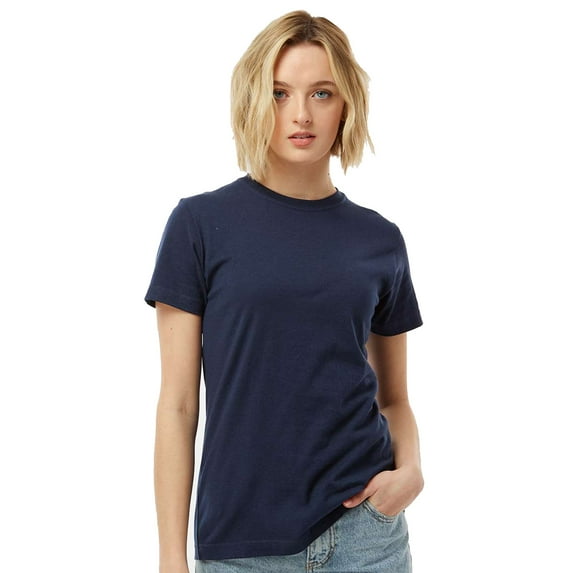 Tultex Short Sleeve Women's Fine Jersey T-Shirt, Classic Fit Crewneck Tee, Navy, XL