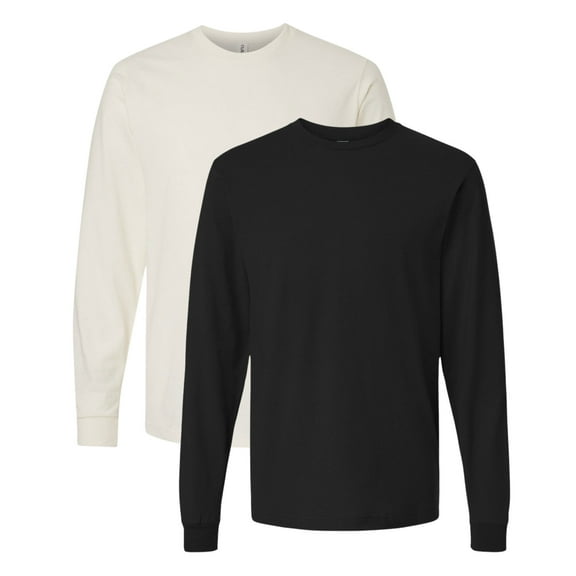 Tultex Unisex Fine Jersey Long Sleeve T-Shirts, 100% Ring-spun USA Cotton Crewneck Tee Shirts (Black+Natural 2 Pack, XL)