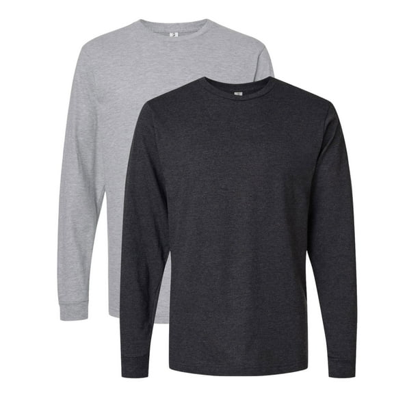 Tultex Unisex Fine Jersey Long Sleeve T-Shirts, 100% Ring-spun USA Cotton Crewneck Tee Shirts (Heather Grey+Heather Graphite 2 Pack, L)