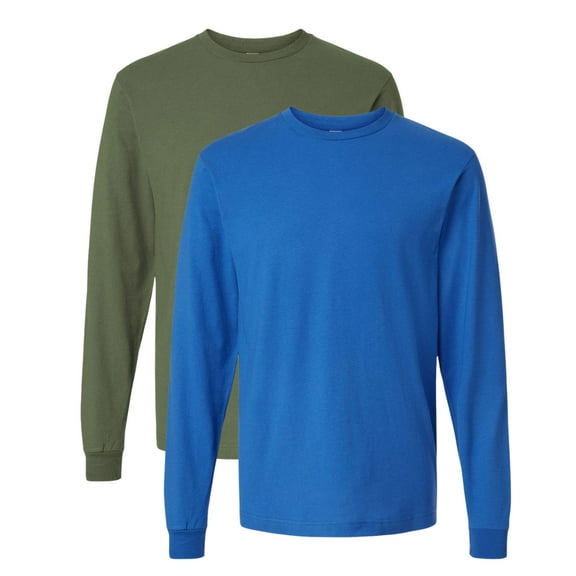 Tultex Unisex Fine Jersey Long Sleeve T-Shirts, 100% Ring-spun USA Cotton Crewneck Tee Shirts (Royal+Military Green 2 Pack, M)