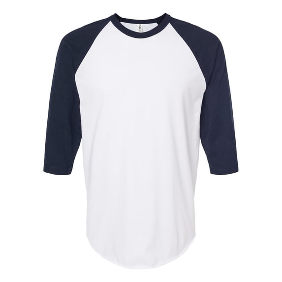 Tultex - Unisex Fine Jersey Raglan T-Shirt - 245 - White/ Navy - Size: S