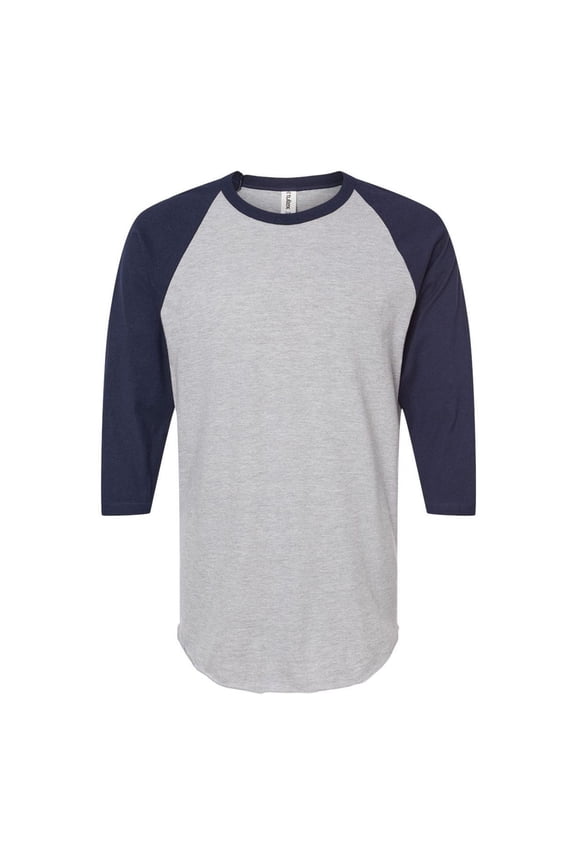 - Unisex Fine Jersey Raglan T-Shirt - 245 - Heather Grey/ Navy - Size: S