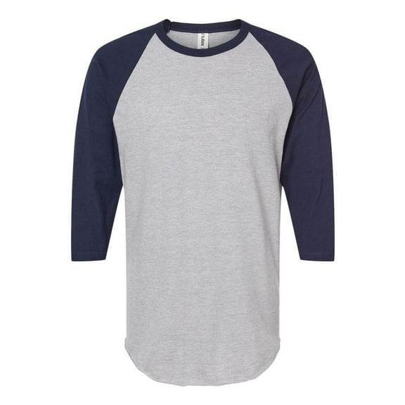 Tultex - Unisex Fine Jersey Raglan T-Shirt - 245 - Heather Grey/ Navy - Size: XL
