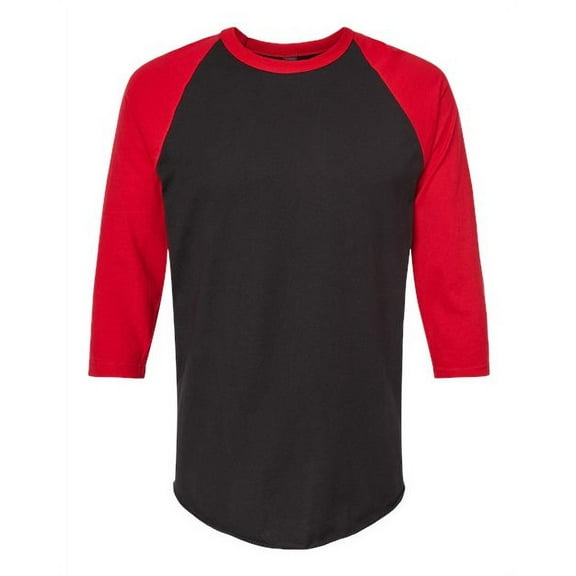 Tultex - Unisex Fine Jersey Raglan T-Shirt - 245 - Black/ Red - Size: M