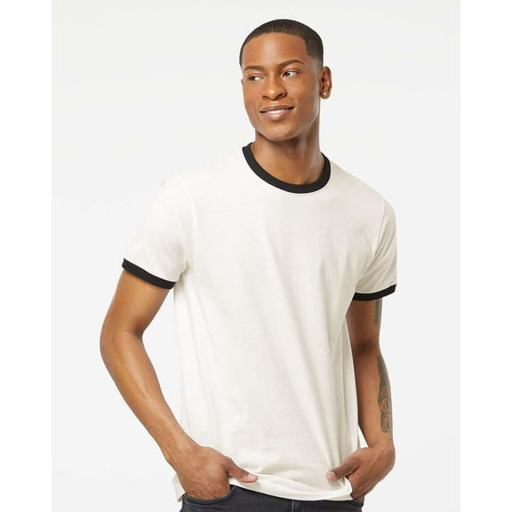 Tultex - Unisex Fine Jersey Ringer T-Shirt - 246 - Vintage White/ Black - Size: L