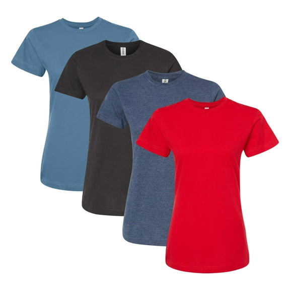 Tultex Women's Fine Jersey Classic Fit T-Shirt, Bulk Tee, 100% Ring-Spun USA Cotton, 4.5 oz. Assorted Short Sleeve Crewneck Plain Tees, Multi Pack Solid T-shirts (Dark Color 4 Pack, M)