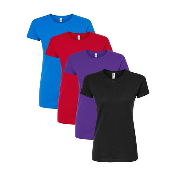 Tultex Women's Fine Jersey Slim Fit T Shirt, 100% Ring Spun USA Cotton Bulk Tee, Assorted Short Sleeve Crewneck Plain Tees, Multi Pack Solid T shirts (Dark+Bright Color 4 Pack, M)
