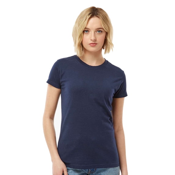 Tultex Women's Fine Jersey Slim Fit T-Shirt, Shortsleeve Crewneck Casual Navy Blank Tee, XL