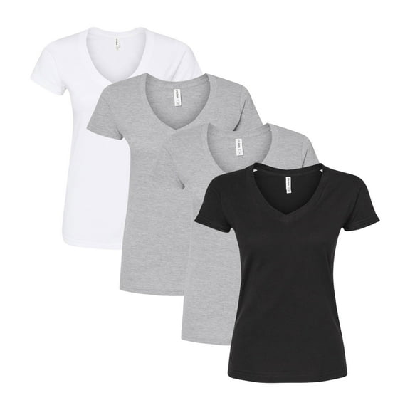 Tultex Women's Fine Jersey V-Neck T-Shirt , Bulk Tee, 100% Ring-Spun USA Cotton, 4.5 oz. Assorted Short Sleeve Crewneck Plain Tees, Multi Pack Solid T-shirts (Dark+Bright Color 4 Pack, 2XL)