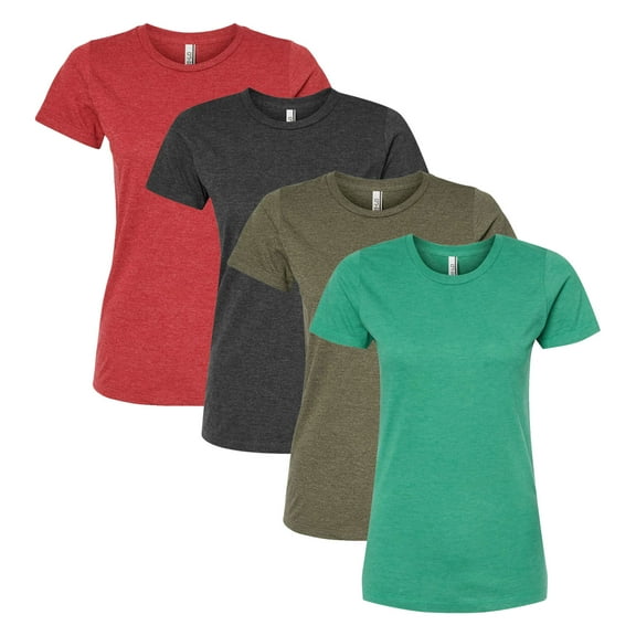 Tultex Women's Premium Cotton Blend T-Shirt, 50/50 Ring-Spun USA Premium Cotton/Polyester, 4.3 oz. Assorted Short Sleeve Crewneck Tees, Multi Pack Solid T-shirts (Dark Bright Color 4 Pack, XS)