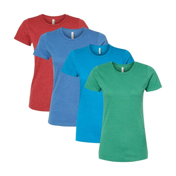 Tultex Women's Premium Cotton Blend T-Shirt, 50/50 Ring-Spun USA Premium Cotton/Polyester, 4.3 oz. Assorted Short Sleeve Crewneck Tees, Multi Pack Solid T-shirts (Bright Color 4 Pack, L)