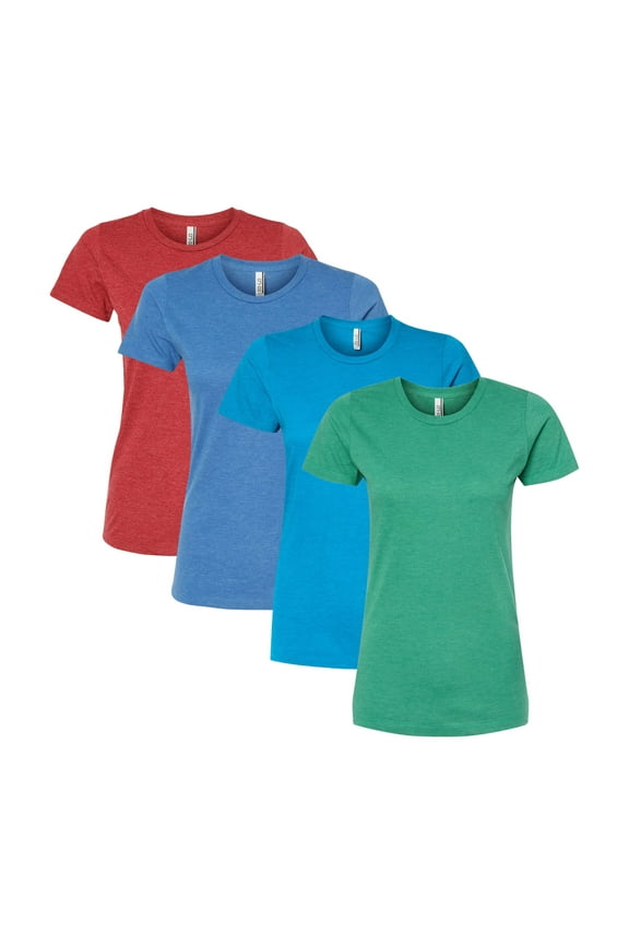 Women's Premium Cotton Blend T-Shirt, 50/50 Ring-Spun USA Premium Cotton/Polyester, 4.3 oz. Assorted Short Sleeve Crewneck Tees, Multi Pack Solid T-shirts (Bright Color 4 Pack, L)