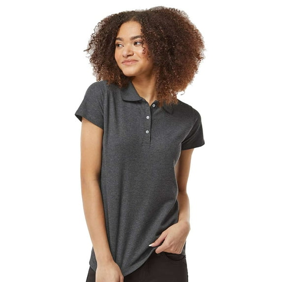 Tultex Women’s Short Sleeve Polo Shirt, 50/50 Cotton Polyester, Sport Pique Knit, Heather Charcoal, L
