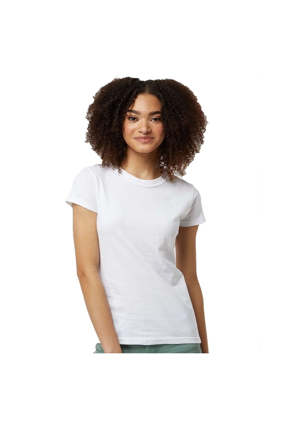 Women’s Slim Fit T-Shirt, Women's Short Sleeve Tee, Soft Ring-Spun Cotton Tee, White, L