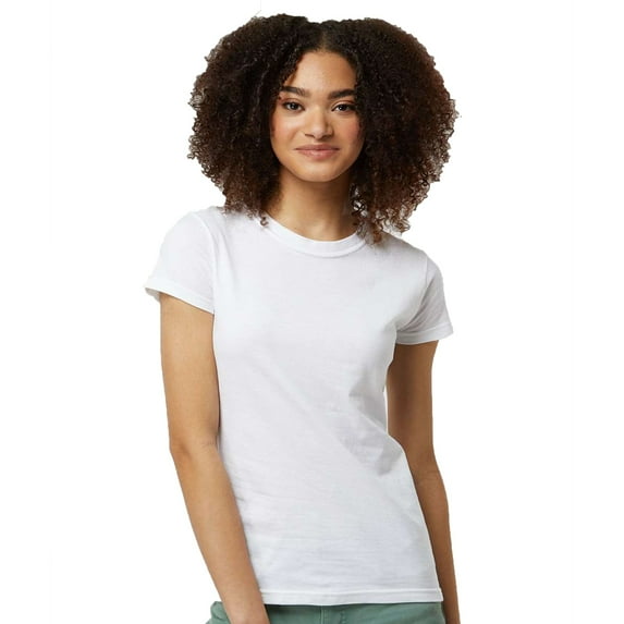 Tultex Women’s Slim Fit T-Shirt, Women's Short Sleeve Tee, Soft Ring-Spun Cotton Tee, White, S