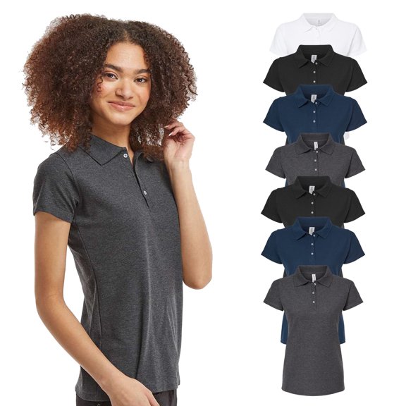 Tultex Women's Sport Pique Polo - Mix Color, 7 Pack Short Sleeve Collared Shirt, L