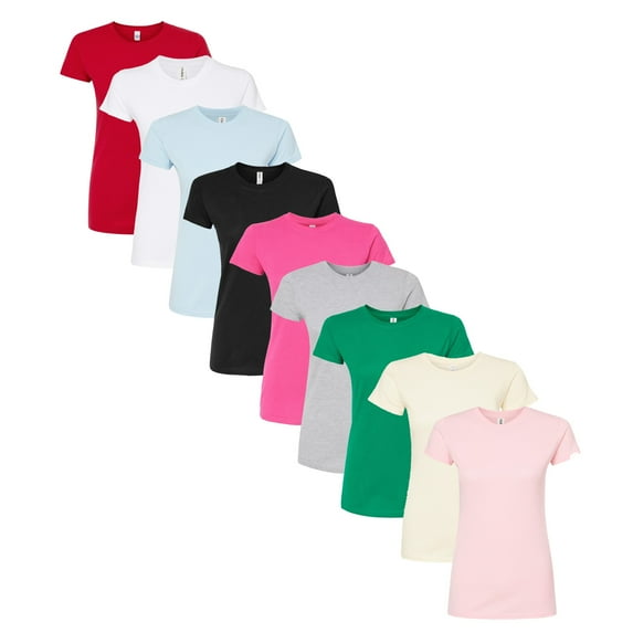 Tultex - Women’s T Shirt, Short Sleeves, Jersey Tee | Mixed Colors 4.5 oz, Women Slim Fit Tee, Crew Neck | 100% Cotton, Back neck tape | Pack 9, Size: Large
