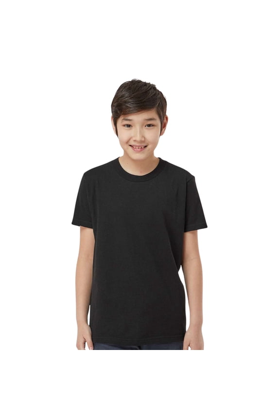 Youth Fine Jersey Short Sleeve T-Shirt 100% Ring-Spun Cotton Plain Classic Fit Kids Tee (Black, L)