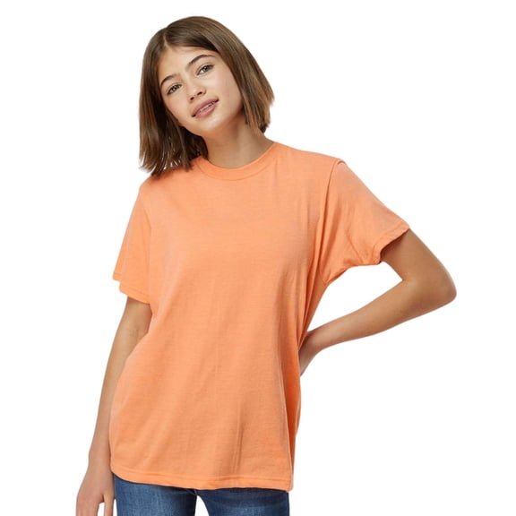 Tultex Youth Fine Jersey Short Sleeve T-Shirt 100% Ring-Spun Cotton Plain Classic Fit Kids Tee (Heather-Cantaloupe, M)