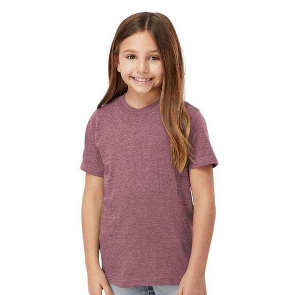 Tultex Youth Fine Jersey Short Sleeve T-Shirt 100% Ring-Spun Cotton Plain Classic Fit Kids Tee (Heather-Cassis, L)