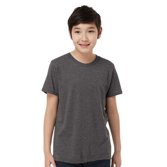 Tultex Youth Fine Jersey Short Sleeve T-Shirt 100% Ring-Spun Cotton Plain Classic Fit Kids Tee (Heather-Charcoal, L)